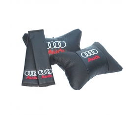 Audi Logolu Boyun Yastığı ve Kemer Pedi Seti Lüx Suni Deri KalitePlus