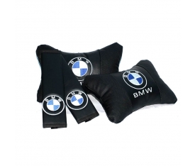 Bmw Logolu Boyun Yastığı ve Kemer Pedi Seti Lüx Suni Deri KalitePlus
