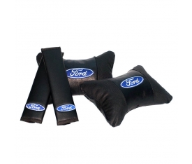 Ford Logolu Boyun Yastığı ve Kemer Pedi Seti Lüx Suni Deri KalitePlus