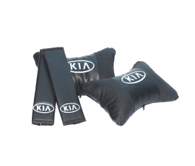 Kia Logolu Boyun Yastığı ve Kemer Pedi Seti Lüx Suni Deri KalitePlus