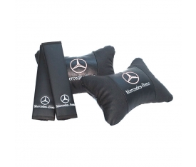 Mercedes Logolu Boyun Yastığı ve Kemer Pedi Seti Lüx Suni Deri KalitePlus