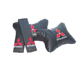 Mitsubishi Logolu Boyun Yastığı ve Kemer Pedi Seti Lüx Suni Deri KalitePlus