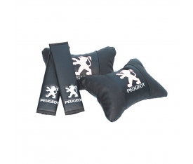 Peugeot Logolu Boyun Yastığı ve Kemer Pedi Seti Lüx Suni Deri KalitePlus